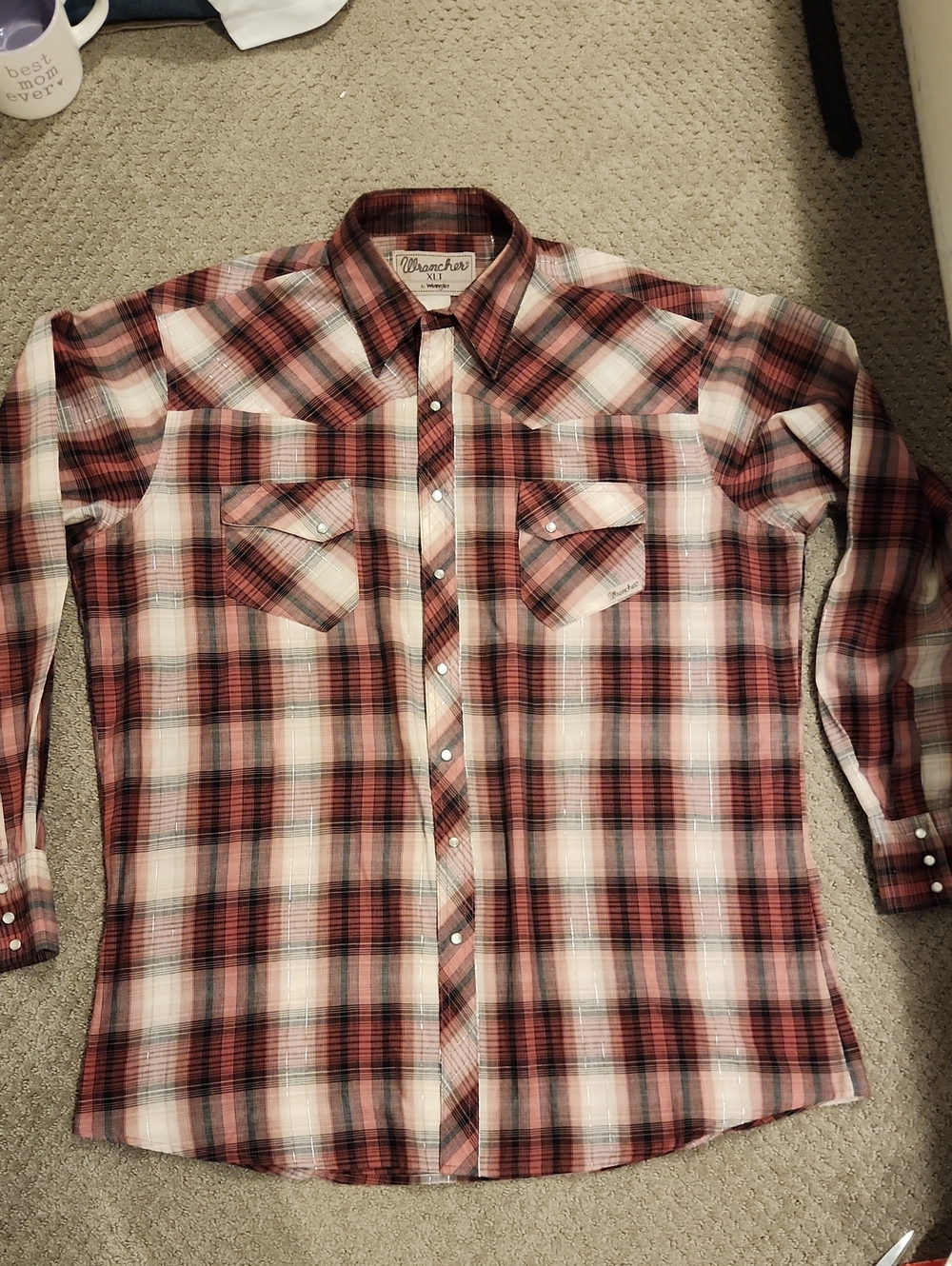 VINTAGE Wrangler Red and White Plaid Western Snap Shirt XLT